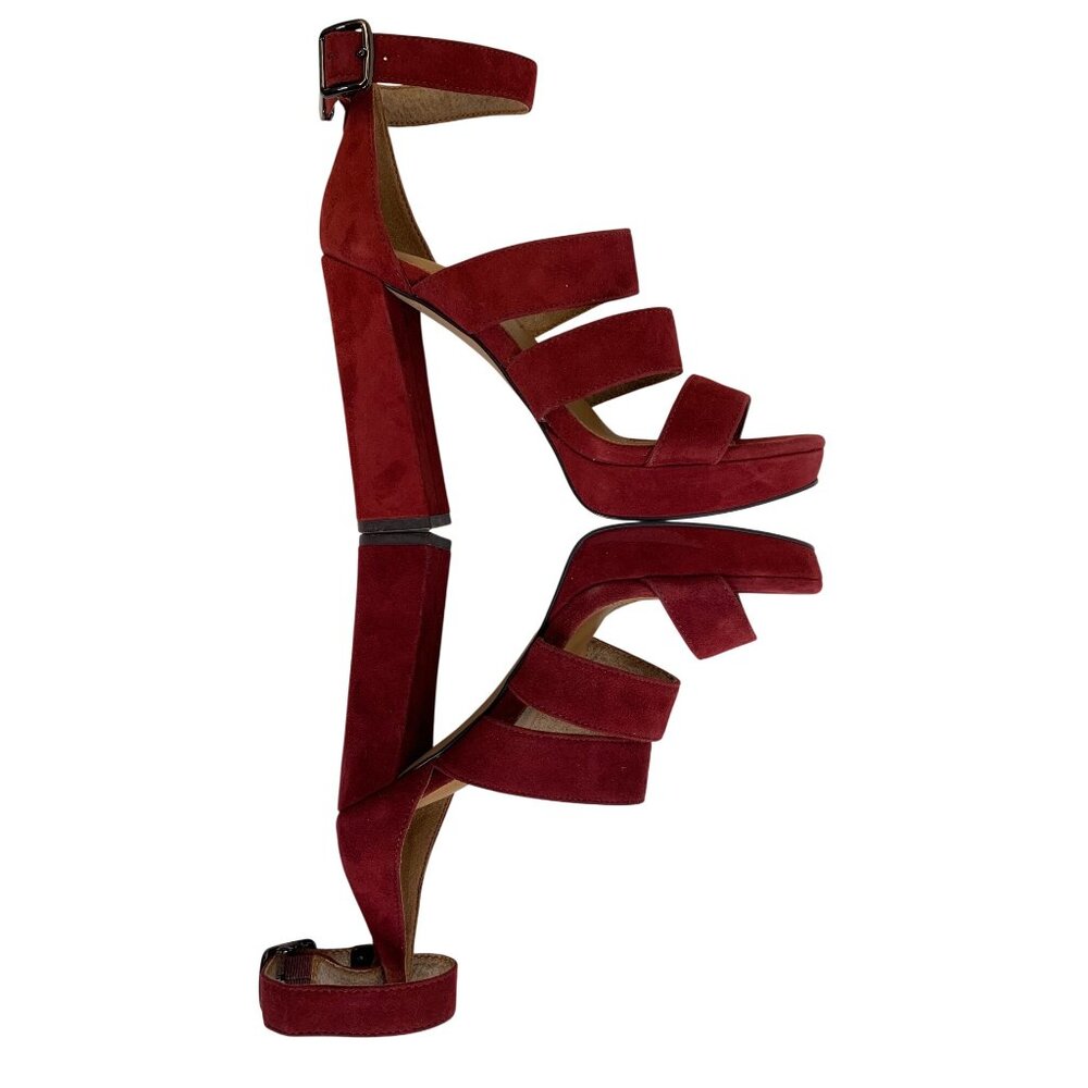 Coach Marina Red Suede Strappy High Heel Platform Sandals Size 5B - Picture 8 of 12